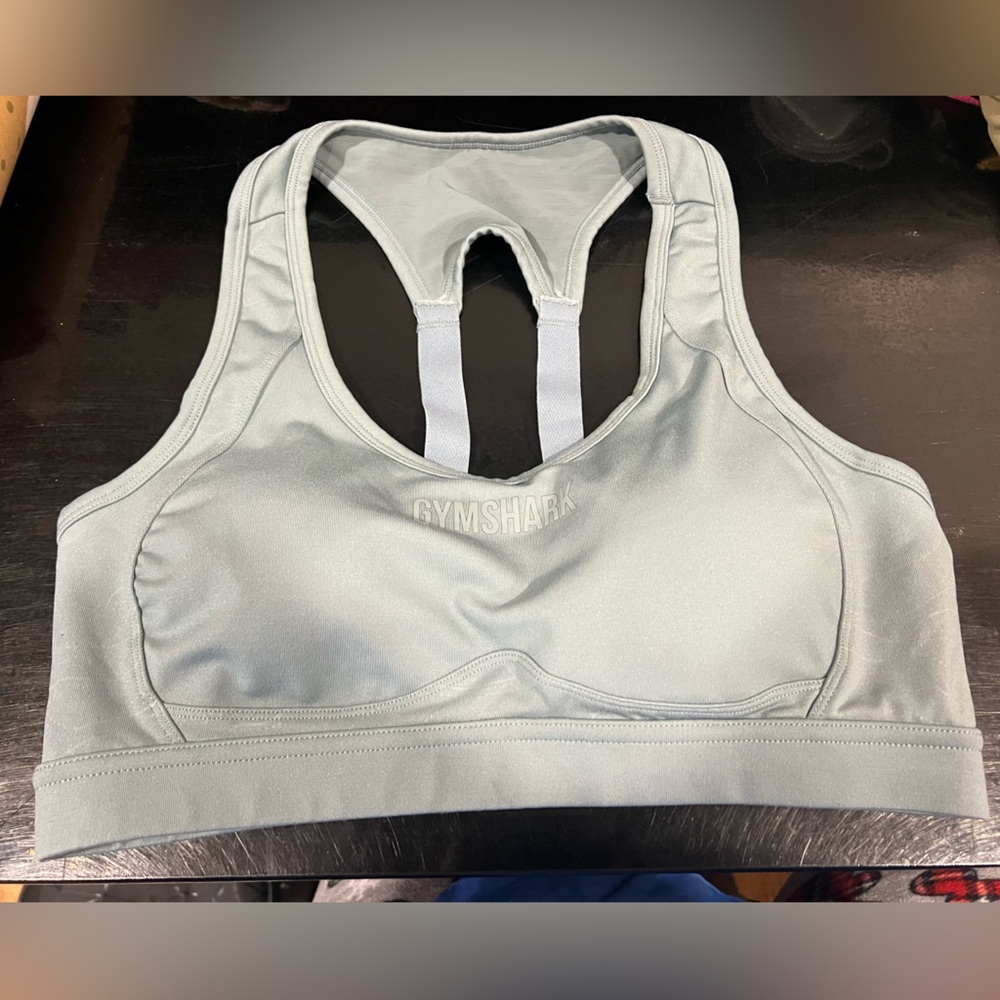 Gymshark Women's Sports Bra - Light blue/Gray, Padded, Adjustable Straps